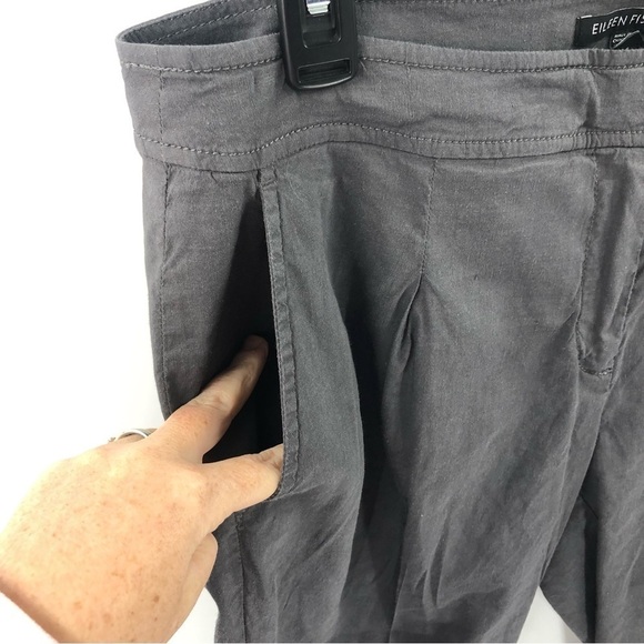 Eileen Fisher Size 10 Linen Blend Pants Pleated Side Zip Cropped Graphite Gray - Picture 3 of 10